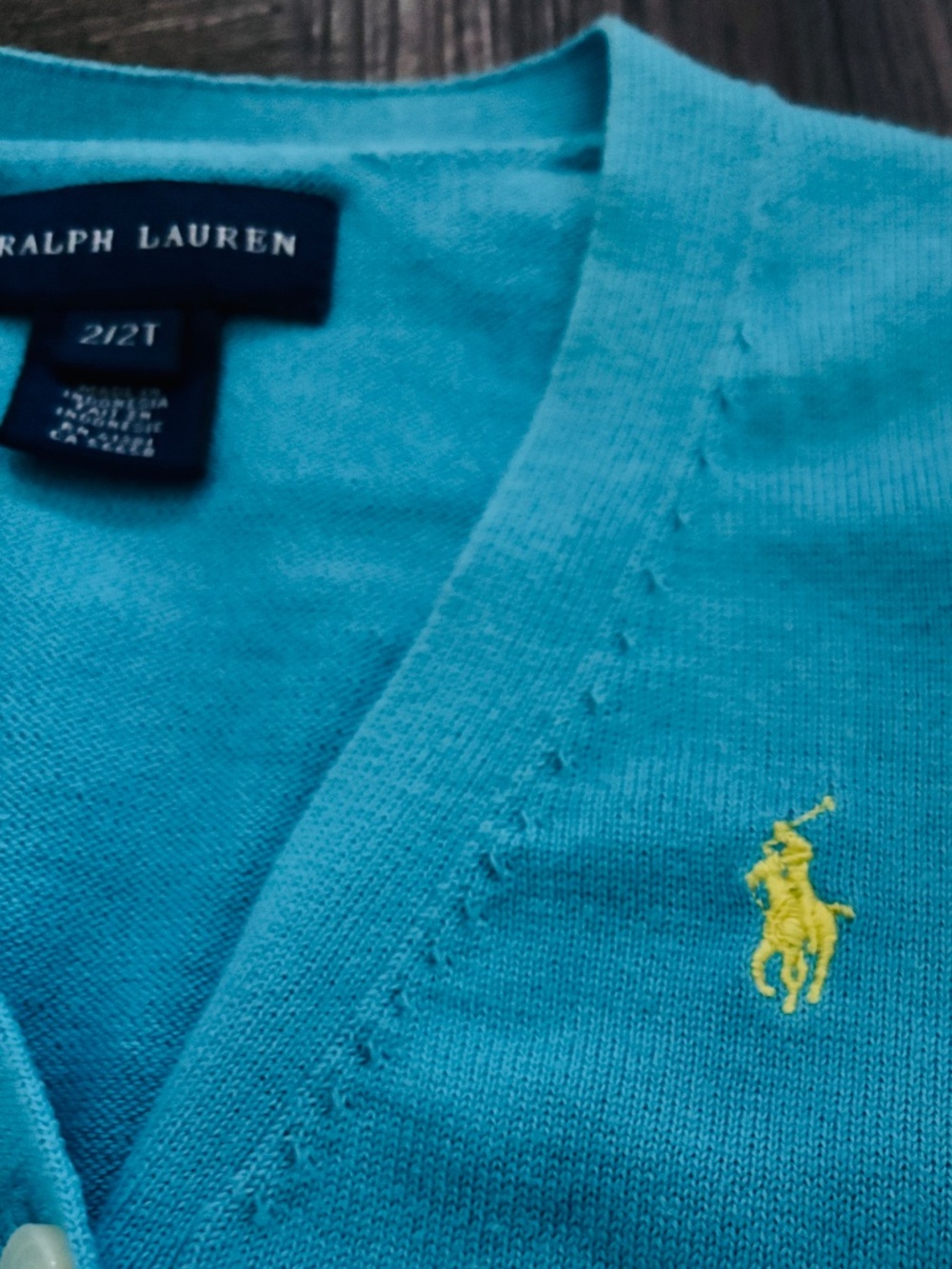 Polo Ralph Lauren Bright Blue V-Neck Cardigan with Yellow Polo Pony Size 2T